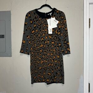 NWT Sandro Gray and Orange Animal Print Long Sleeve Dress